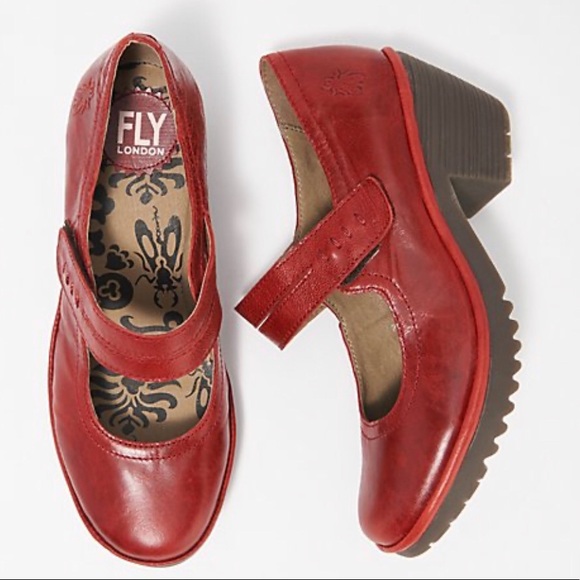 FLY London Woka Leather Mary Jane Heels Shoes - Picture 2 of 7